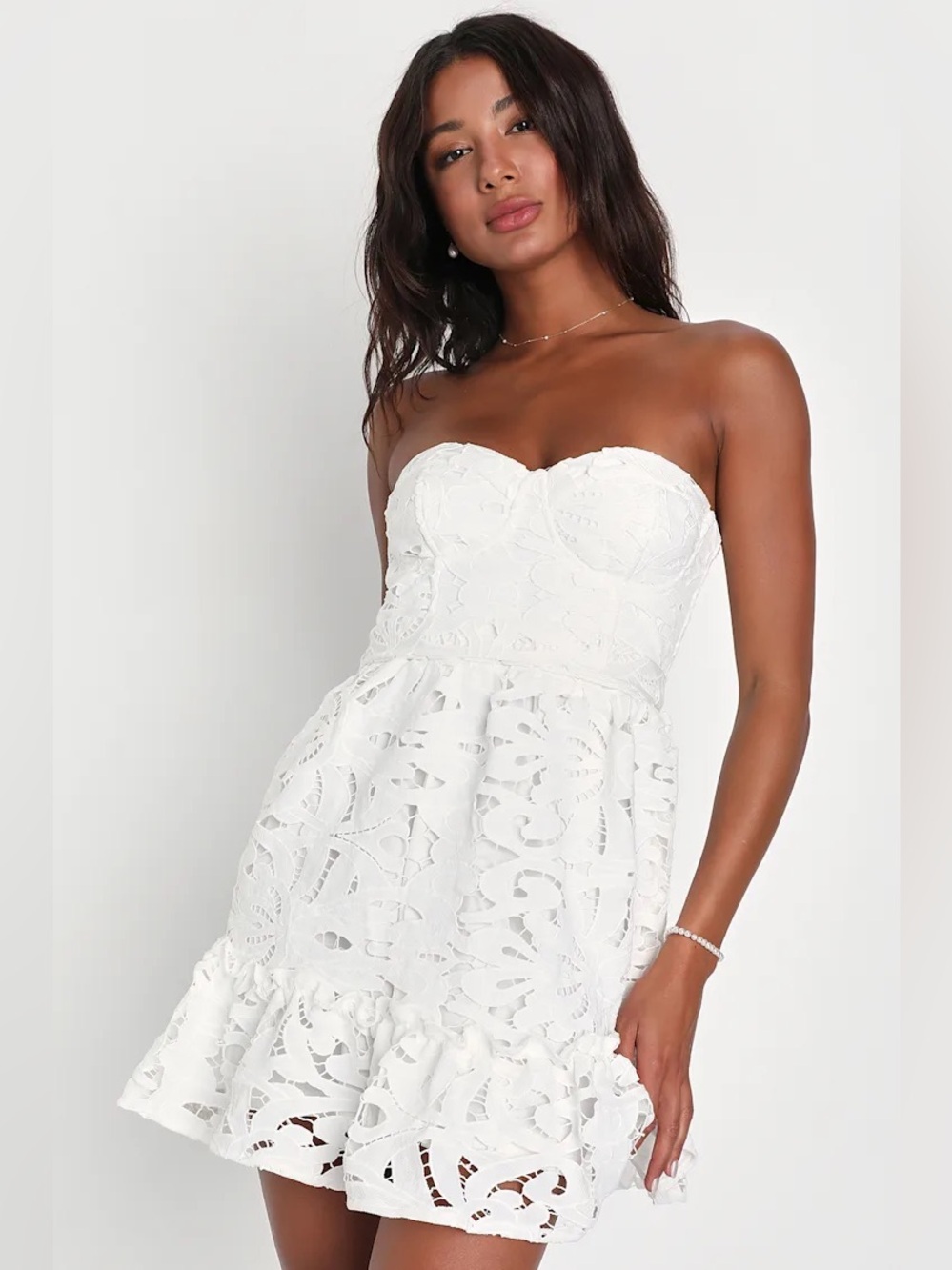 Lulus Majorly Cute White Crochet Lace Strapless Bustier Mini Dress Size M NWT